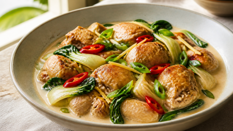 Coconut-milk chicken thighs with bok choy