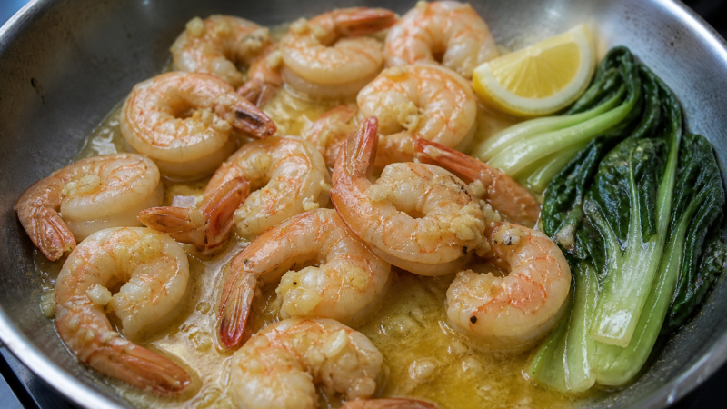Kahuku-style garlic shrimp, no flour