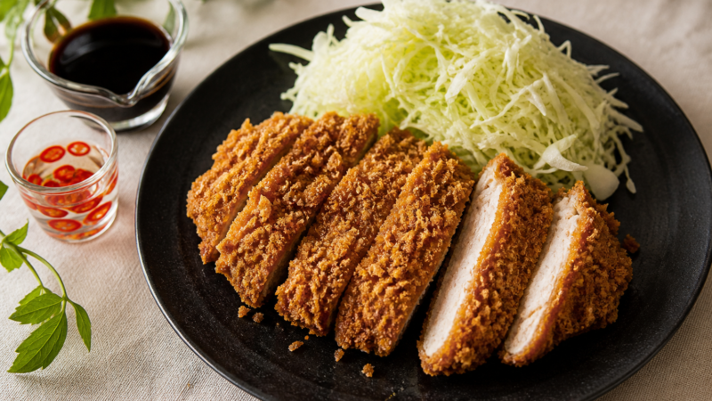 Pork-rind chicken katsu with cabbage